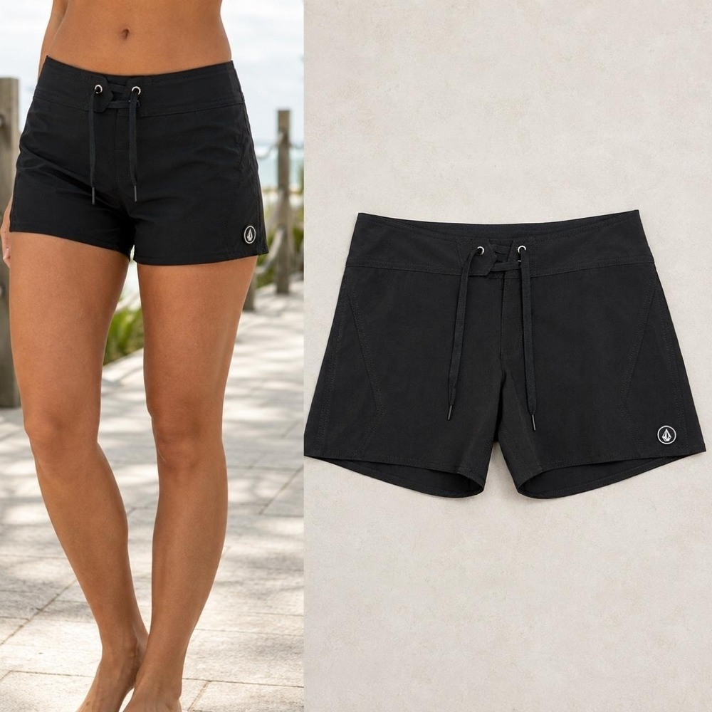 Volcom Women's Board Shorts Size 11 Black Lace-Up Beachy Surf Summer Resort